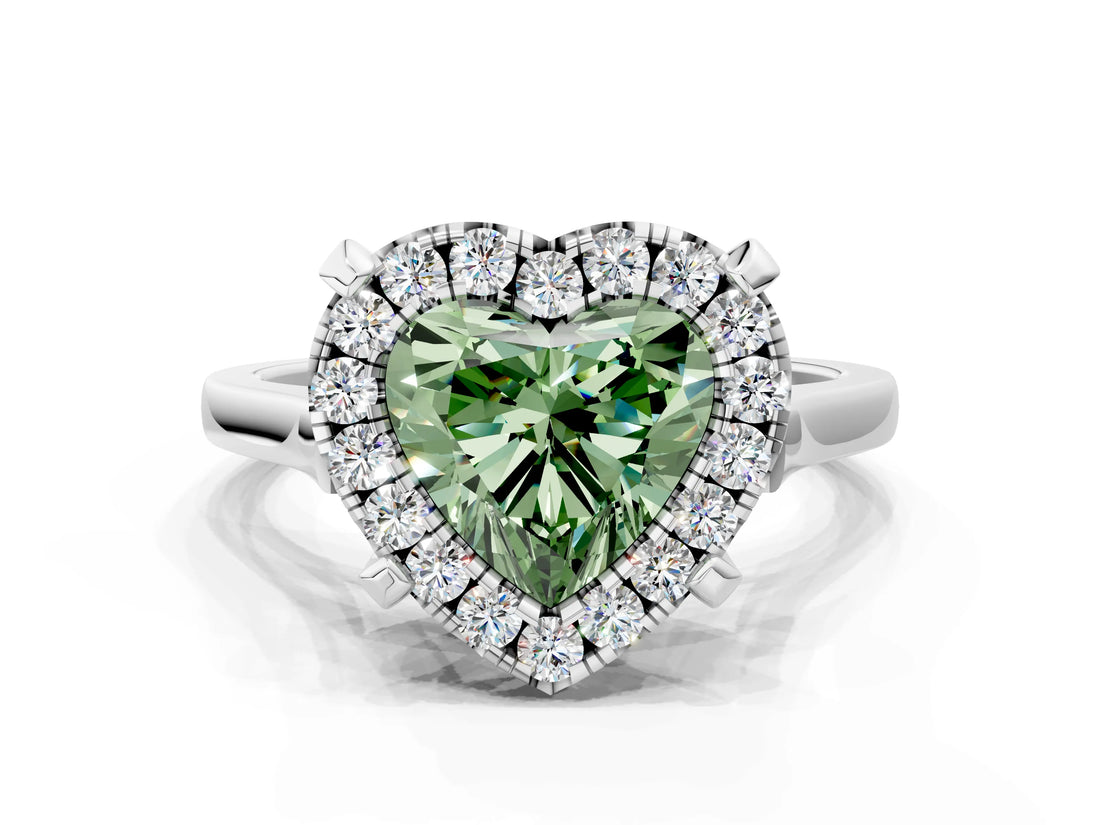 White gold Fancy Green Heart  Diamond Cluster Halo Solitaire with Four-Prong Setting_35