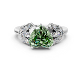 White gold Fancy Green Heart  Diamond Cluster Leaf Design Ring with Prong Setting