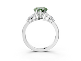 White gold Fancy Green Heart  Diamond Cluster Leaf Design Ring with Prong Setting_3