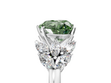 White gold Fancy Green Heart  Diamond Cluster Leaf Design Ring with Prong Setting_5
