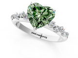 White gold Fancy Green Heart  Diamond Cluster Prong-Set Solitaire Ring_1