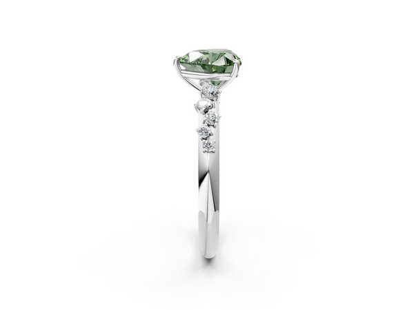 White gold Fancy Green Heart  Diamond Cluster Prong-Set Solitaire Ring
