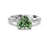 White gold Fancy Green Heart  Diamond Cluster Prong-Set Solitaire Ring
