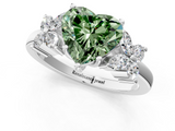 White gold Fancy Green Heart  Diamond Floral Cluster Ring with Solitaire Band and Prong Setting_1