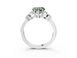 White gold Fancy Green Heart  Diamond Floral Cluster Ring with Solitaire Band and Prong Setting_3