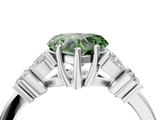 White gold Fancy Green Heart  Diamond Floral Cluster Ring with Solitaire Band and Prong Setting_4