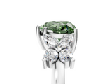 White gold Fancy Green Heart  Diamond Floral Cluster Ring with Solitaire Band and Prong Setting_5