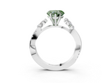 White gold Fancy Green Heart  Diamond Floral Vine Solitaire Engagement Ring_3
