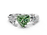 White gold Fancy Green Heart  Diamond Floral Vine Solitaire Engagement Ring