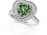 White gold Fancy Green Heart  Diamond Halo Ring with Milgrain Frame and Pavé Band_36