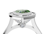 White gold Fancy Green Heart  Diamond Halo Ring with Milgrain Frame and Pavé Band_38