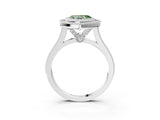 White gold Fancy Green Heart  Diamond Halo Ring with Milgrain Frame and Pavé Band_38