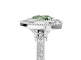 White gold Fancy Green Heart  Diamond Halo Ring with Milgrain Frame and Pavé Band_40