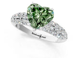 White gold Fancy Green Heart  Diamond Pavé Band Solitaire Ring with Four-Prong Setting_30