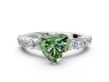 White gold Fancy Green Heart  Diamond Pavé Band Solitaire with Four-Prong Setting