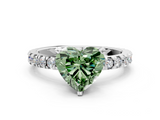 White gold Fancy Green Heart  Diamond Pavé Band Solitaire with Four-Prong Setting