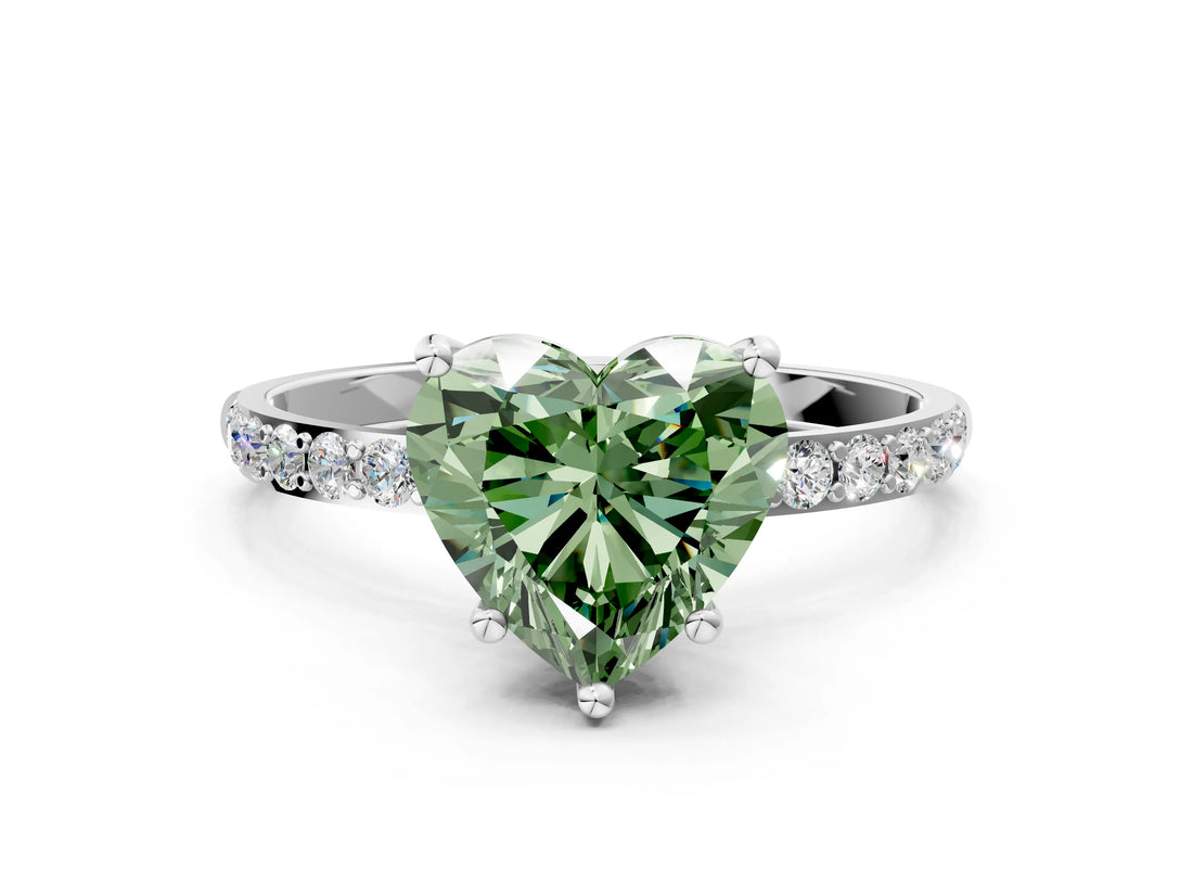 White gold Fancy Green Heart  Diamond Pavé Band with Six-Prong Setting_27