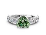White gold Fancy Green Heart  Diamond Prong Setting with Side Stones on a Pave Band