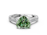 White gold Fancy Green Heart  Diamond Solitaire with Pave Band and Six-Prong Setting