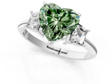 White gold Fancy Green Heart  Diamond Three-Stone Ring with Trapezoid Side Stones and Prong Setting_1