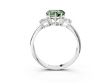 White gold Fancy Green Heart  Diamond Three-Stone Ring with Trapezoid Side Stones and Prong Setting_3