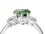White gold Fancy Green Heart  Diamond Three-Stone Ring with Trapezoid Side Stones and Prong Setting_4