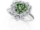 White gold Fancy Green Heart  Halo Cluster Diamond Engagement Ring with Prong Setting and Polished Band_52