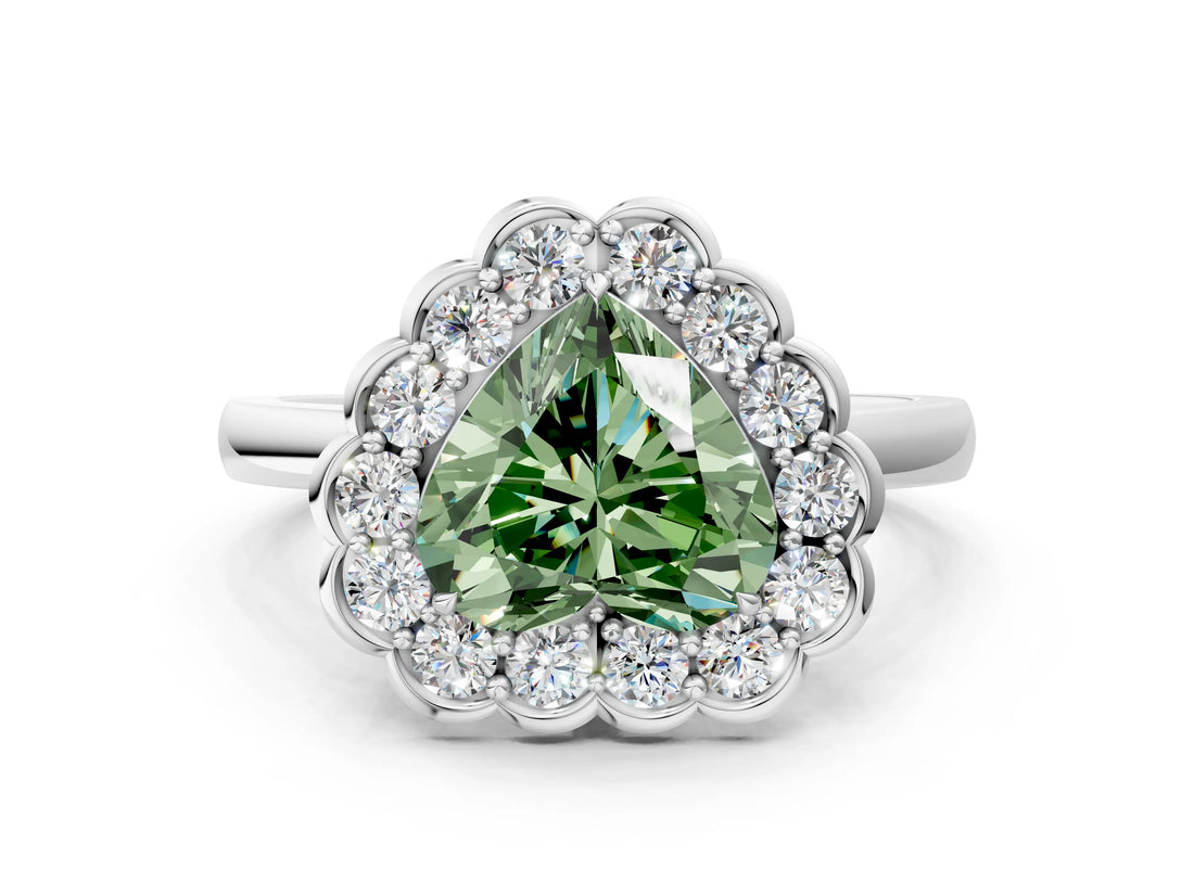 White gold Fancy Green Heart  Halo Cluster Diamond Engagement Ring with Solitaire Band and Prong Setting_29