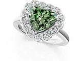 White gold Fancy Green Heart  Halo Cluster Diamond Engagement Ring with Solitaire Band and Prong Setting_31
