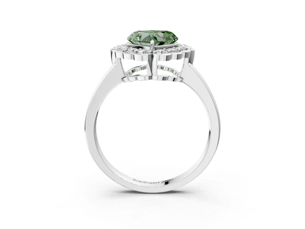 Platinum Fancy Green Heart  Halo Cluster Diamond Engagement Ring with Solitaire Band and Prong Setting