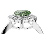 White gold Fancy Green Heart  Halo Cluster Diamond Engagement Ring with Solitaire Band and Prong Setting_33
