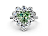 White gold Fancy Green Heart  Halo Diamond Cluster Engagement Ring with Milgrain Bezel Setting and Solitaire Band_45