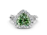 White gold Fancy Green Heart  Halo Diamond Engagement Ring with Filigree Band and Four-Prong Setting_111
