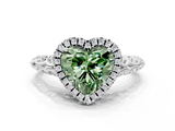 White gold Fancy Green Heart  Halo Diamond Engagement Ring with Intricate Filigree Band and Four-Prong Setting_17