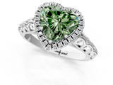 White gold Fancy Green Heart  Halo Diamond Engagement Ring with Intricate Filigree Band and Four-Prong Setting_18