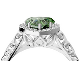 White gold Fancy Green Heart  Halo Diamond Engagement Ring with Intricate Filigree Band and Four-Prong Setting_21