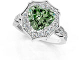 White gold Fancy Green Heart  Halo Diamond Engagement Ring with Milgrain Band and Four-Prong Setting_42