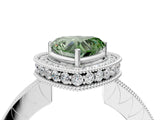 White gold Fancy Green Heart  Halo Diamond Engagement Ring with Milgrain Pave Band and Four-Prong Setting_13