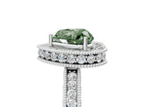 White gold Fancy Green Heart  Halo Diamond Engagement Ring with Milgrain Pave Band and Four-Prong Setting_14
