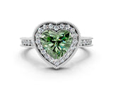 White gold Fancy Green Heart  Halo Diamond Engagement Ring with Milgrain Pave Band and Four-Prong Setting_81