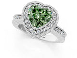 White gold Fancy Green Heart  Halo Diamond Engagement Ring with Milgrain Pave Band and Four-Prong Setting_82