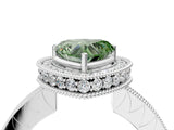 White gold Fancy Green Heart  Halo Diamond Engagement Ring with Milgrain Pave Band and Four-Prong Setting_85