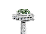 White gold Fancy Green Heart  Halo Diamond Engagement Ring with Milgrain Pave Band and Four-Prong Setting_86