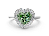 White gold Fancy Green Heart  Halo Diamond Engagement Ring with Solitaire Band and Four-Prong Setting