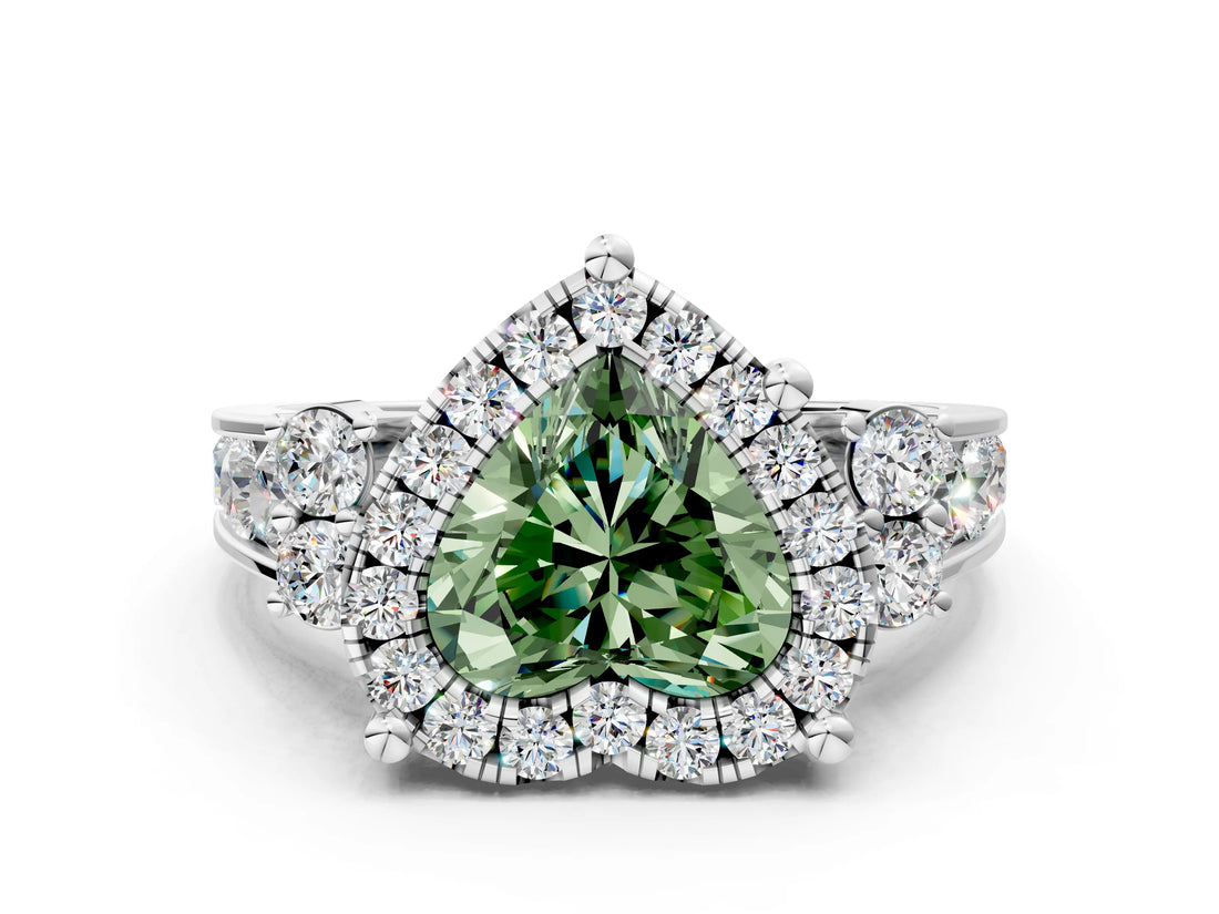 White gold Fancy Green Heart  Halo Diamond Engagement Ring with Split Shank and Four-Prong Setting_35