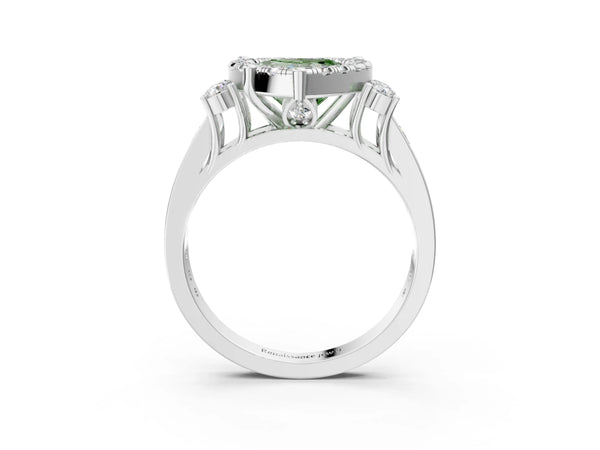 Platinum Fancy Green Heart  Halo Diamond Engagement Ring with Split Shank and Four-Prong Setting