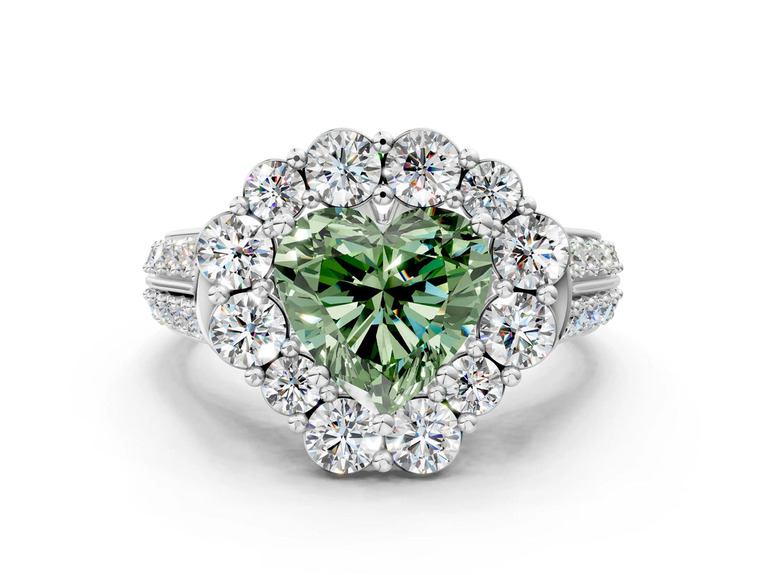 White gold Fancy Green Heart  Halo Diamond Engagement Ring with Split Shank and Prong Setting_29