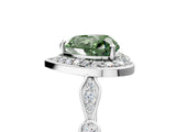 White gold Fancy Green Heart  Halo Diamond Engagement Ring with Twisted Band and Four-Prong Setting