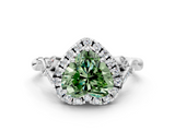White gold Fancy Green Heart  Halo Diamond Engagement Ring with Vintage-Inspired Band and Four-Prong Setting_3