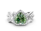 White gold Fancy Green Heart  Halo Diamond Floral Band with Four-Prong Setting_35